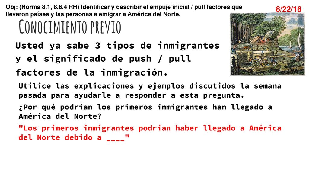 Conocimiento previo Usted ya sabe 3 tipos de inmigrantes y el significado de push / pull factores de la inmigración.