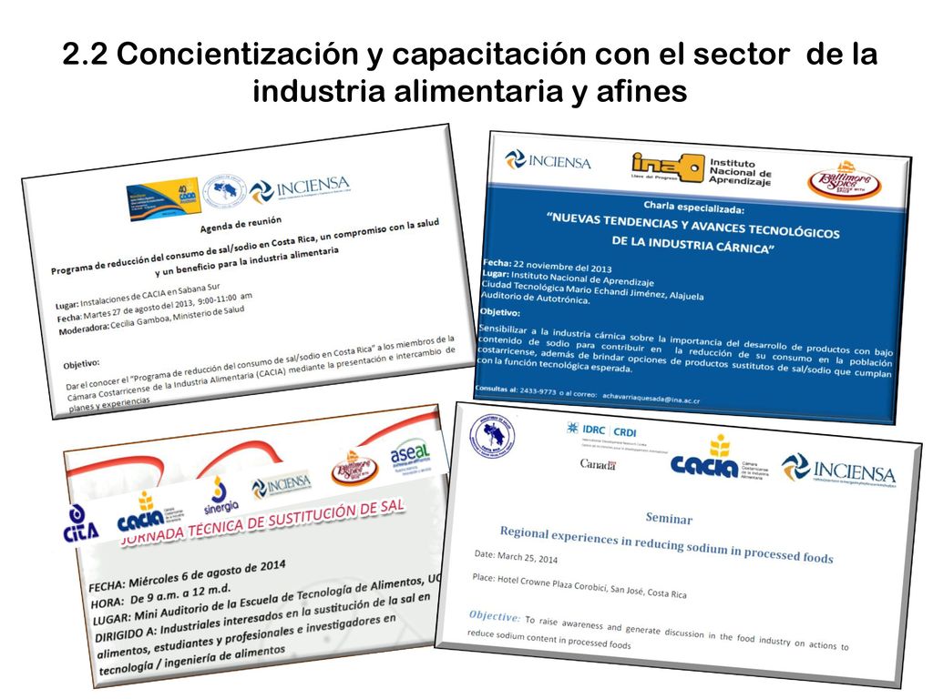 2.2 Concientización y capacitación con el sector de la industria alimentaria y afines