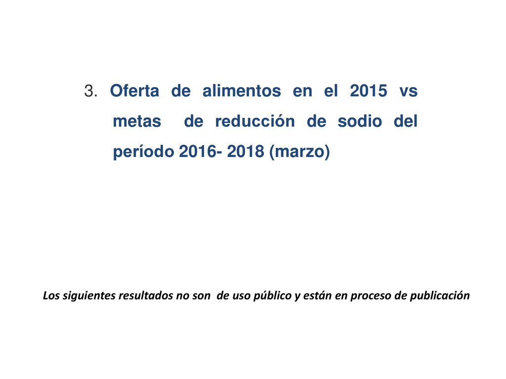 3. Oferta de alimentos en el 2015 vs metas de reducción de sodio del período (marzo)