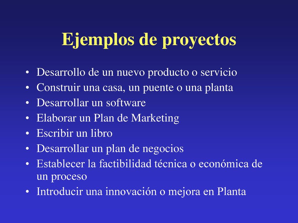 Ejemplos de proyectos Desarrollo de un nuevo producto o servicio