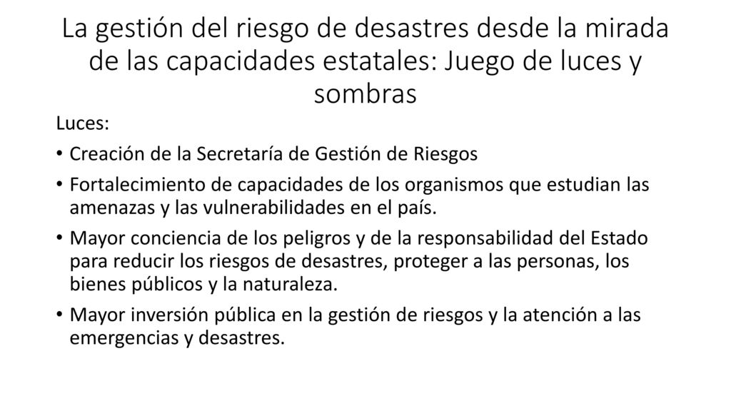 La gestión del riesgo de desastres desde la mirada de las capacidades estatales: Juego de luces y sombras