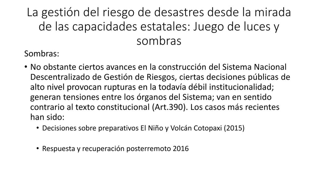 La gestión del riesgo de desastres desde la mirada de las capacidades estatales: Juego de luces y sombras