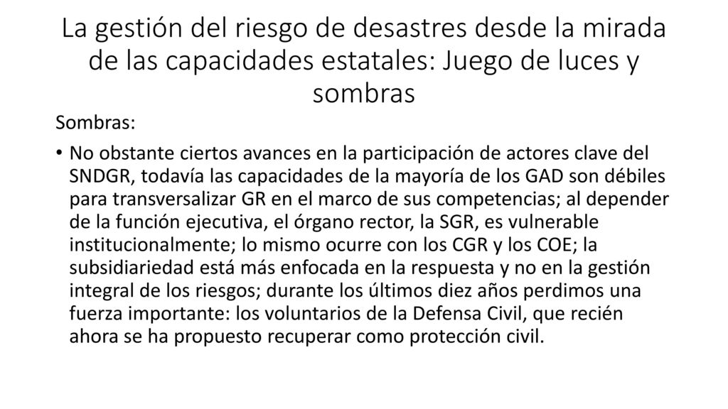 La gestión del riesgo de desastres desde la mirada de las capacidades estatales: Juego de luces y sombras