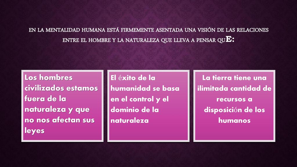 En la mentalidad humana está firmemente asentada una visión de las relaciones entre el hombre y la naturaleza que lleva a pensar que:
