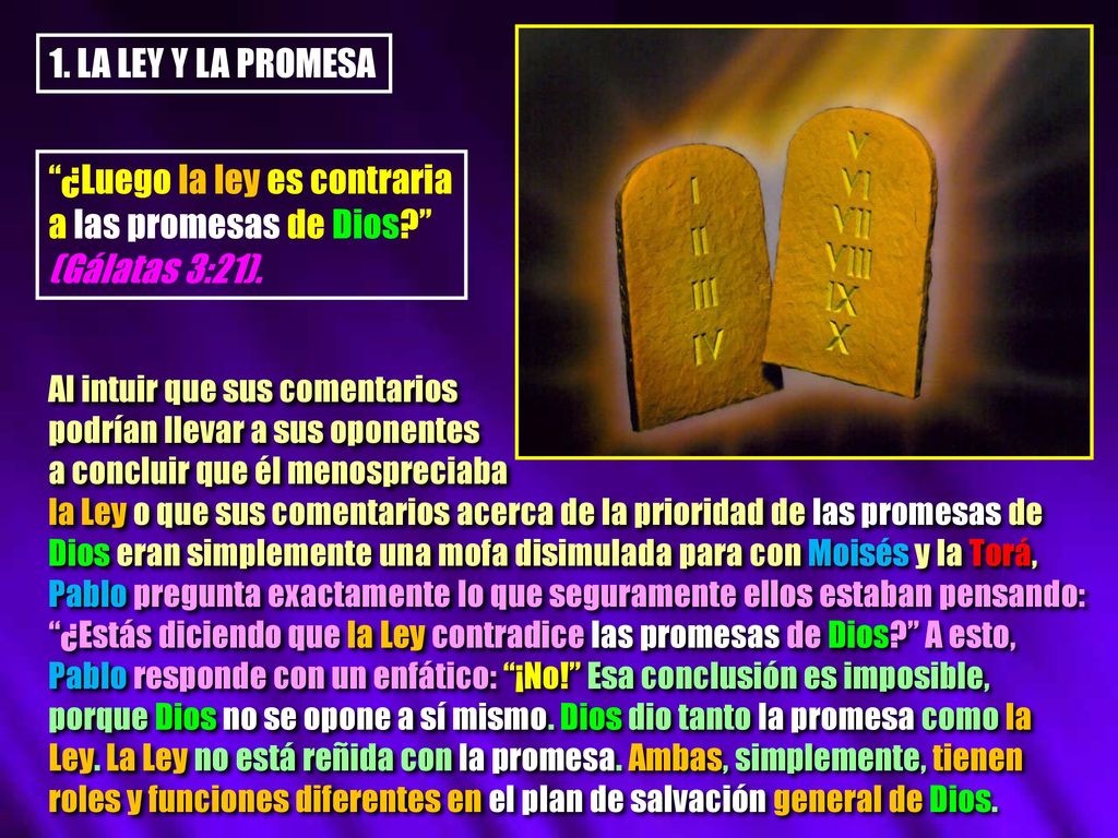 ¿Luego la ley es contraria a las promesas de Dios (Gálatas 3:21).