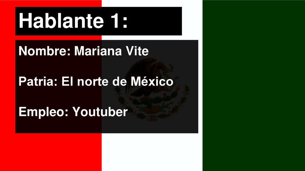 Hablante 1: Nombre: Mariana Vite Patria: El norte de México