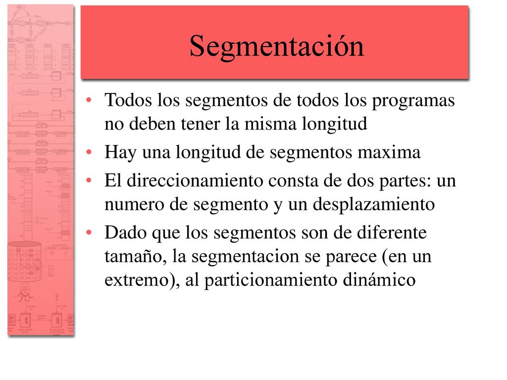 Segmentación Todos los segmentos de todos los programas no deben tener la misma longitud. Hay una longitud de segmentos maxima.