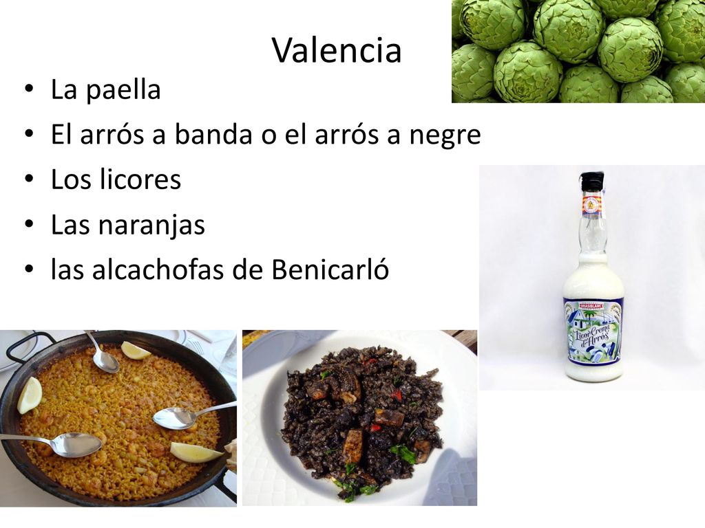Valencia La paella El arrós a banda o el arrós a negre Los licores