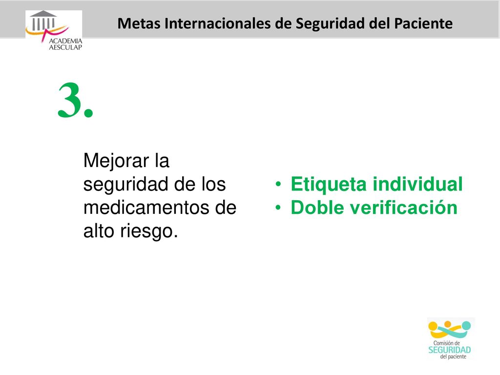 3. Mejorar la seguridad de los medicamentos de alto riesgo.