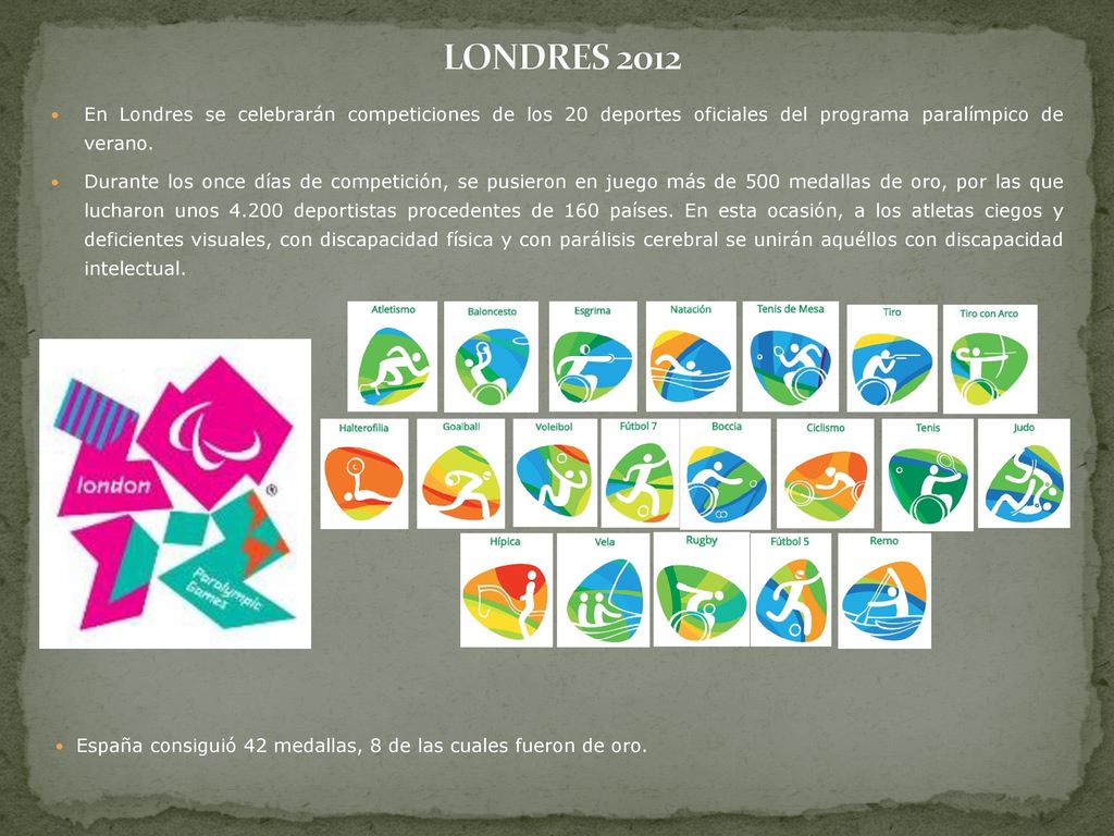 LONDRES 2012 En Londres se celebrarán competiciones de los 20 deportes oficiales del programa paralímpico de verano.