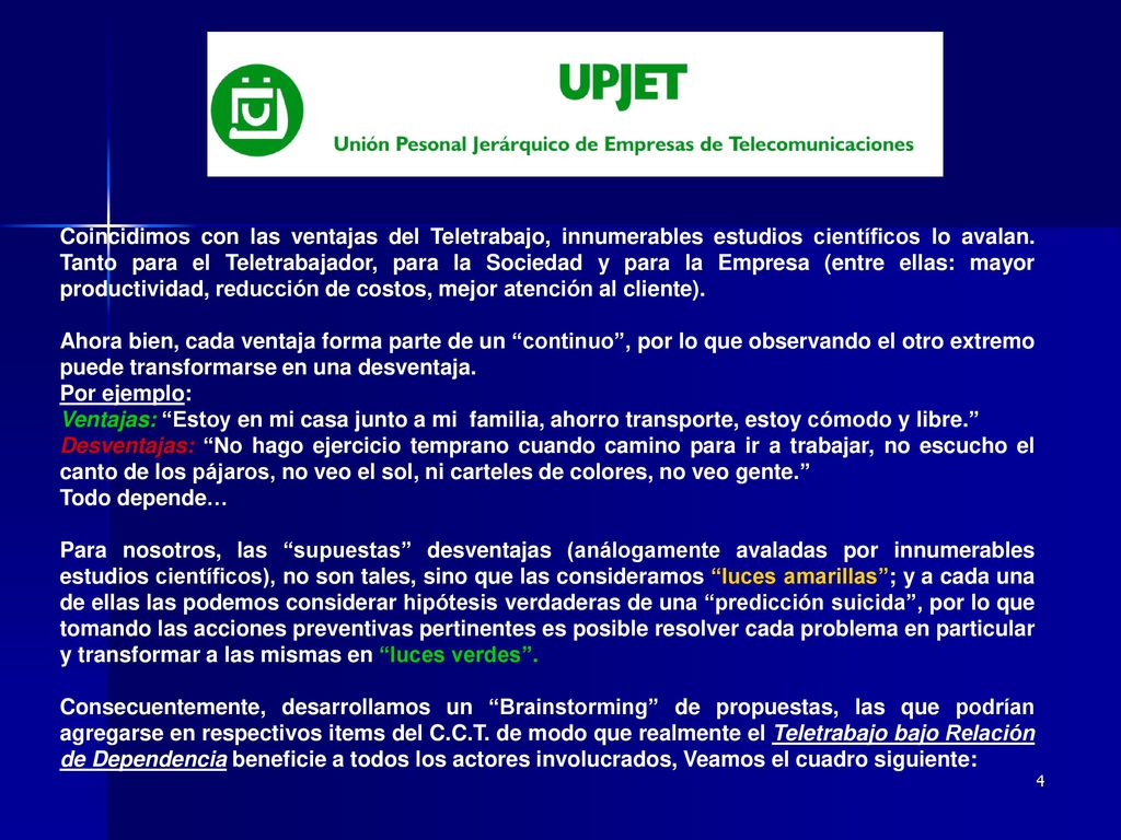 Coincidimos con las ventajas del Teletrabajo, innumerables estudios científicos lo avalan. Tanto para el Teletrabajador, para la Sociedad y para la Empresa (entre ellas: mayor productividad, reducción de costos, mejor atención al cliente).