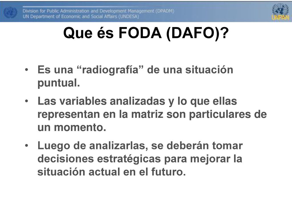 Que és FODA (DAFO) Es una radiografía de una situación puntual.