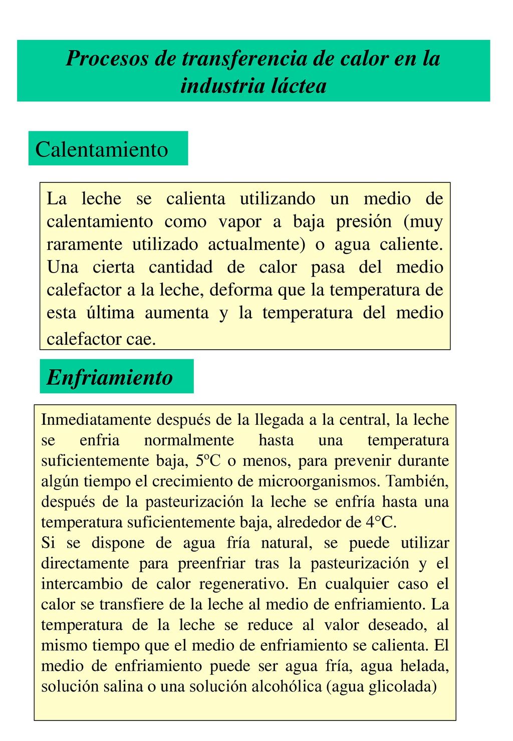 Procesos de transferencia de calor en la industria láctea