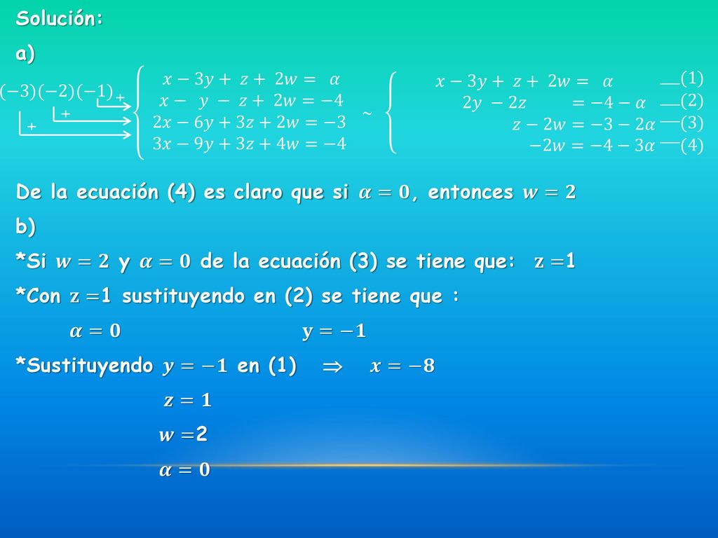 De la ecuación (4) es claro que si 𝜶=𝟎, entonces 𝒘=𝟐 b)
