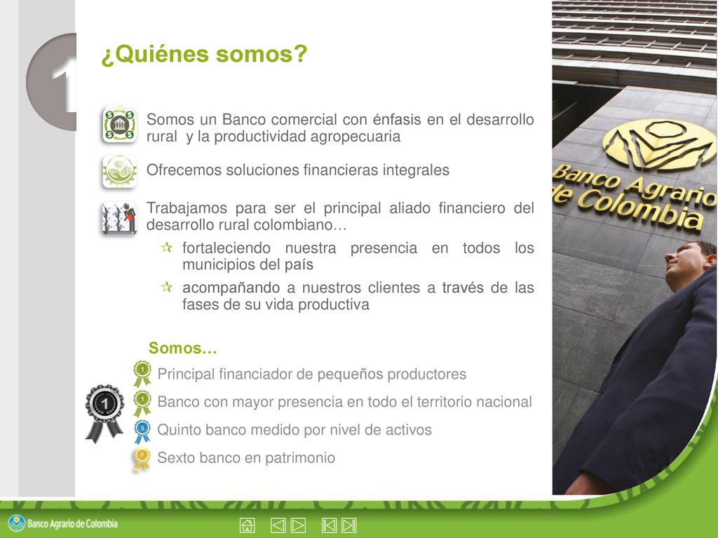 ¿Quiénes somos Somos un Banco comercial con énfasis en el desarrollo rural y la productividad agropecuaria.