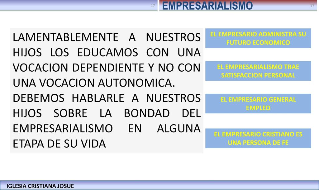 EMPRESARIALISMO LAMENTABLEMENTE A NUESTROS HIJOS LOS EDUCAMOS CON UNA VOCACION DEPENDIENTE Y NO CON UNA VOCACION AUTONOMICA.