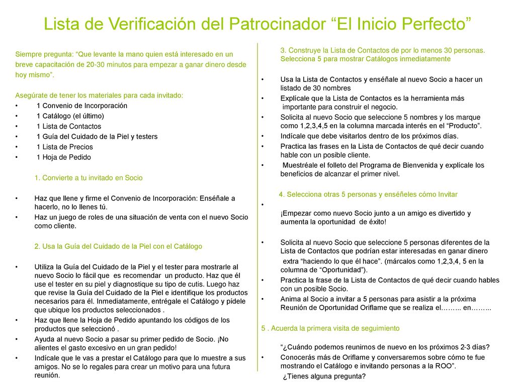 Lista de Verificación del Patrocinador El Inicio Perfecto