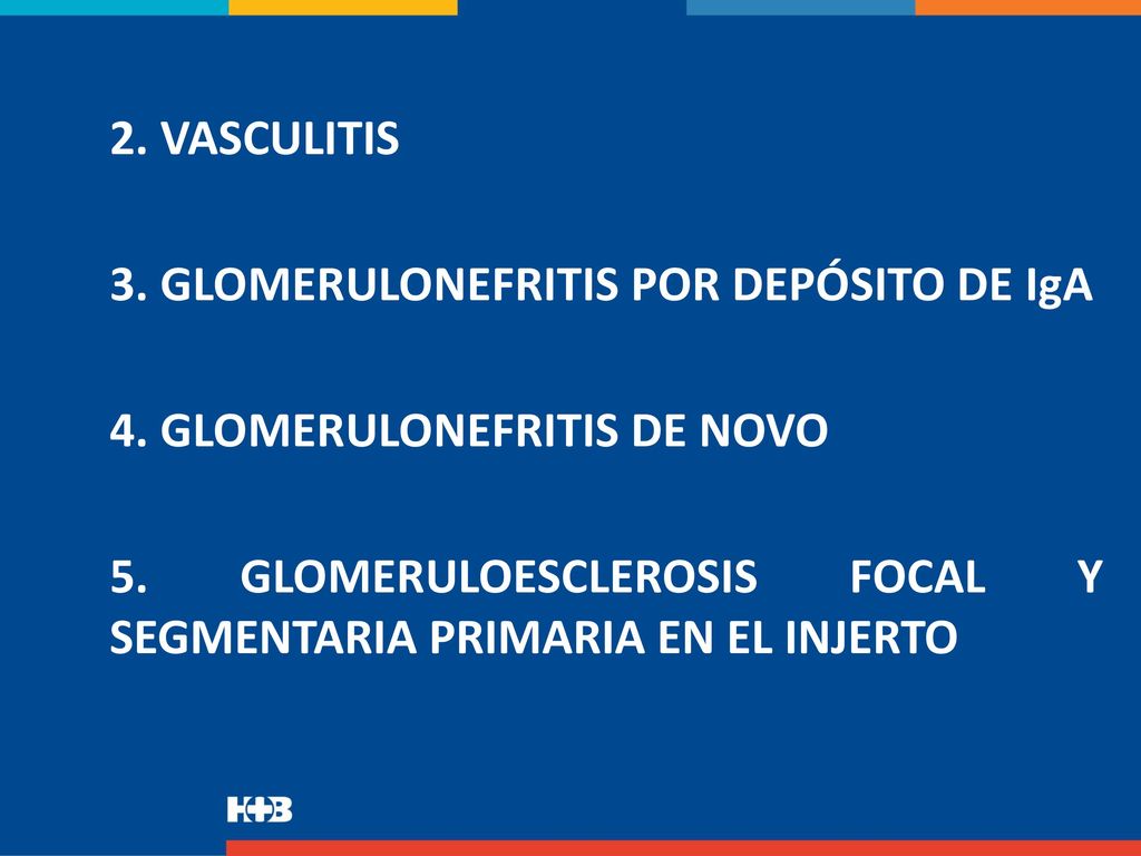 2. VASCULITIS 3. GLOMERULONEFRITIS POR DEPÓSITO DE IgA. 4. GLOMERULONEFRITIS DE NOVO.