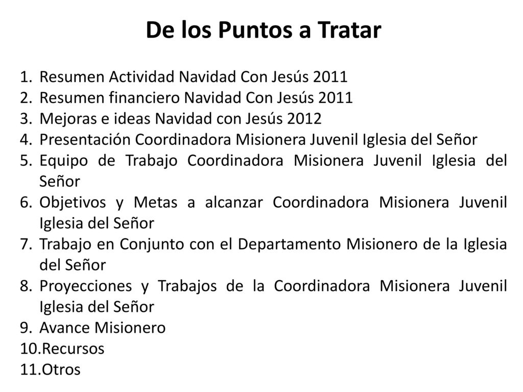 De los Puntos a Tratar Resumen Actividad Navidad Con Jesús 2011