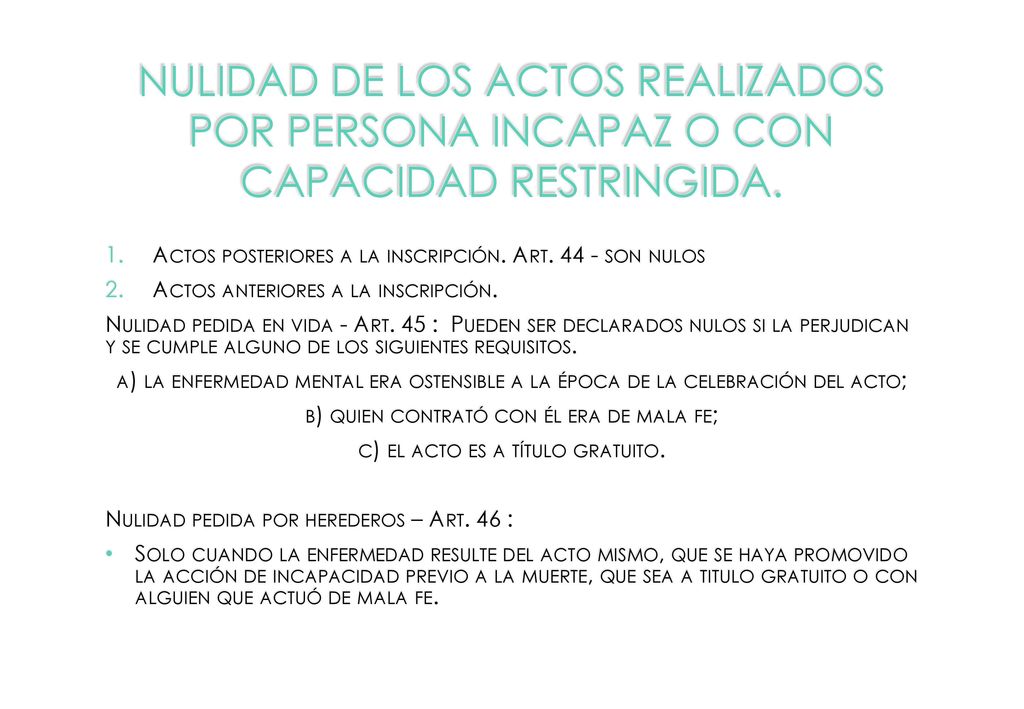 Nulidad de los actos realizados por persona incapaz o con capacidad restringida.
