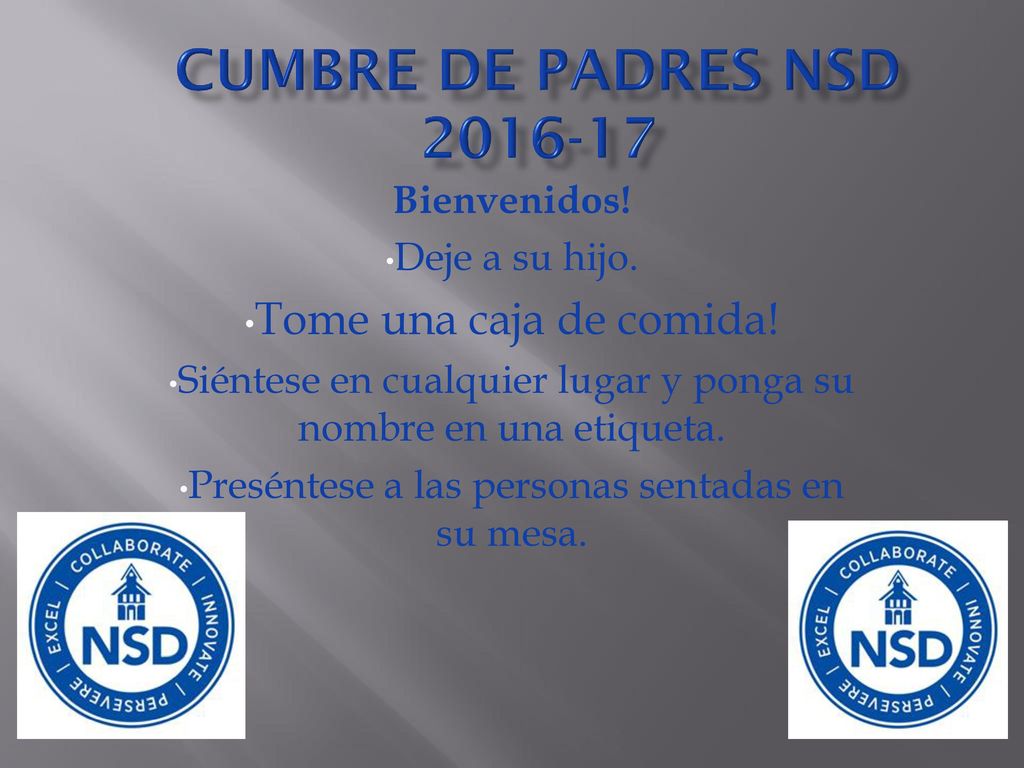 Cumbre de Padres nsd Tome una caja de comida! Bienvenidos!