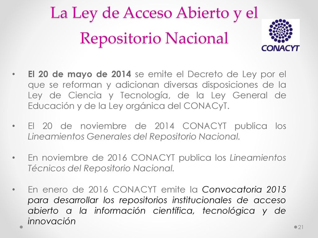 La Ley de Acceso Abierto y el Repositorio Nacional