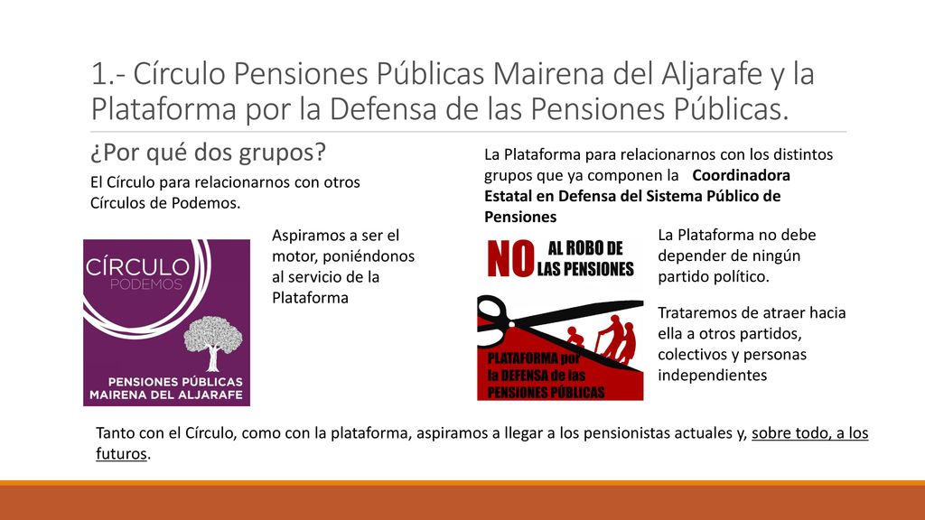 1.- Círculo Pensiones Públicas Mairena del Aljarafe y la Plataforma por la Defensa de las Pensiones Públicas.