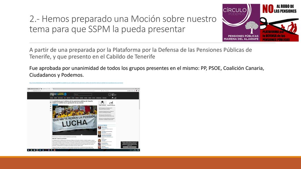 2.- Hemos preparado una Moción sobre nuestro tema para que SSPM la pueda presentar