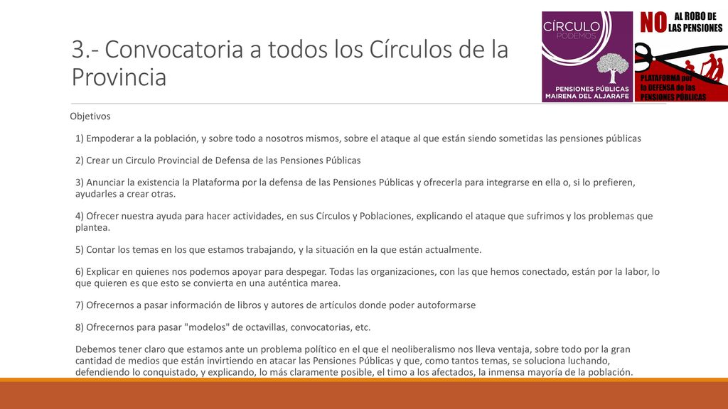 3.- Convocatoria a todos los Círculos de la Provincia