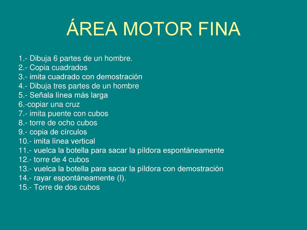 ÁREA MOTOR FINA 1.- Dibuja 6 partes de un hombre. 2.- Copia cuadrados