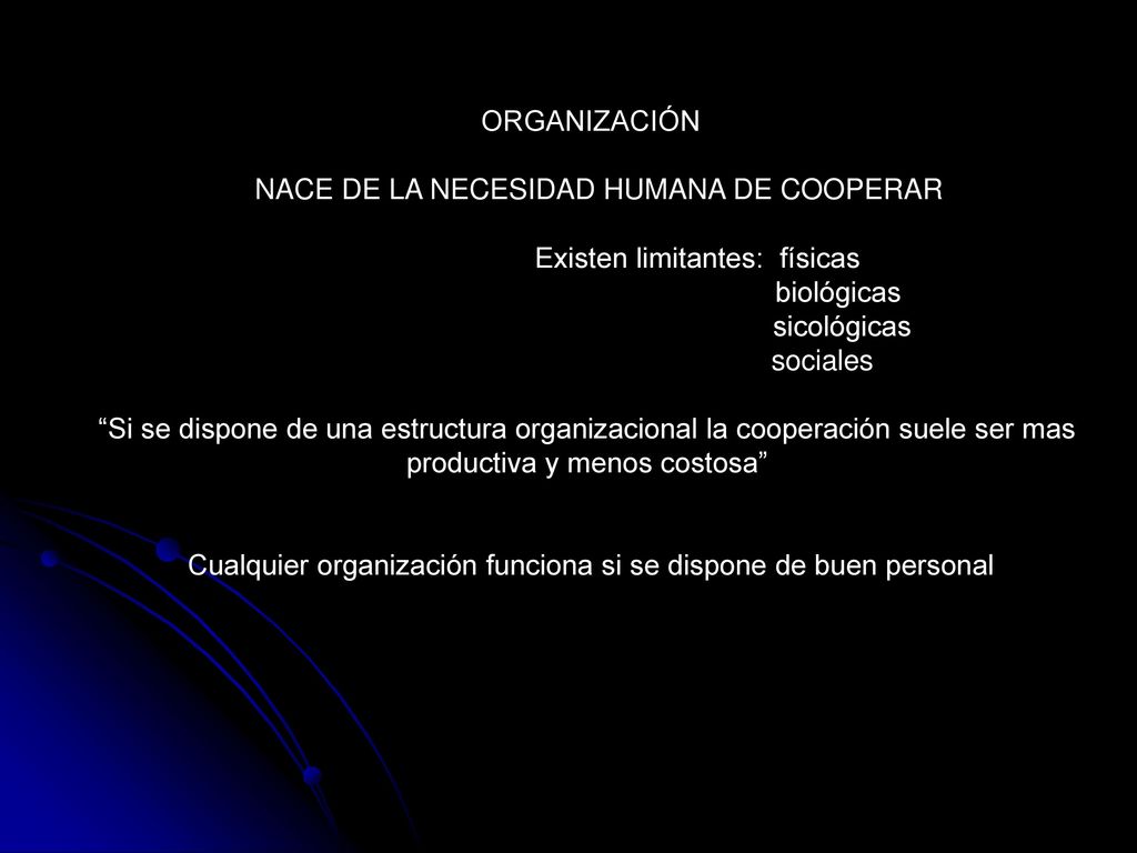 NACE DE LA NECESIDAD HUMANA DE COOPERAR Existen limitantes: físicas