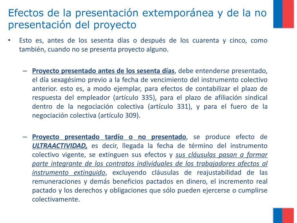 Efectos de la presentación extemporánea y de la no presentación del proyecto