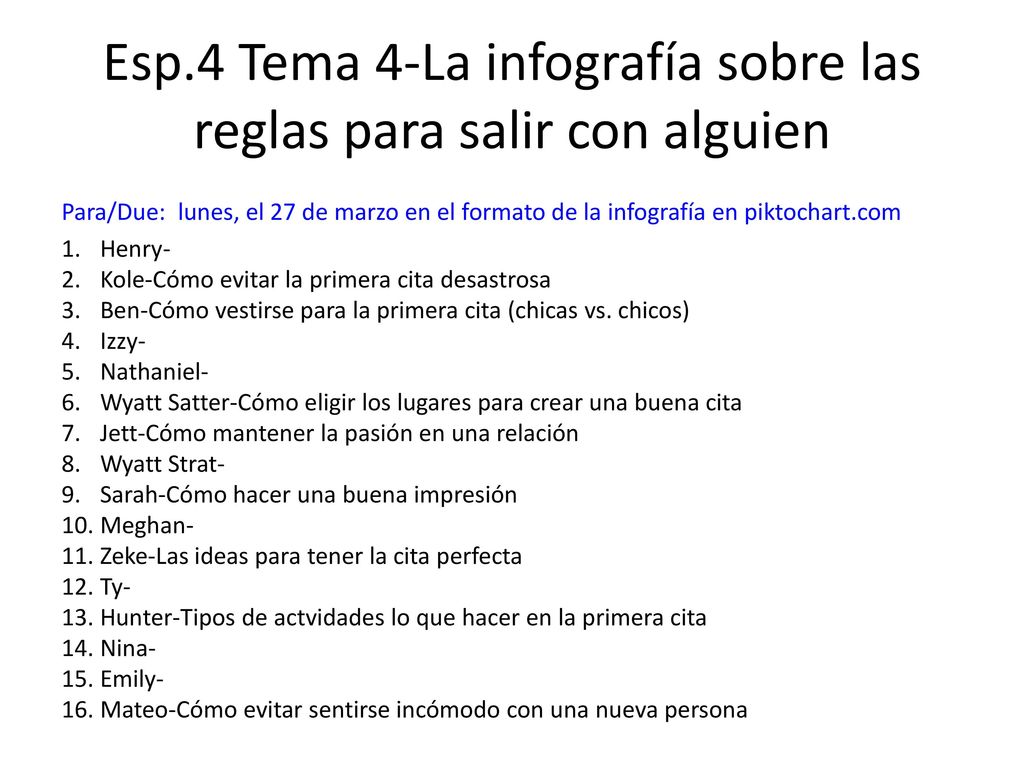 Esp.4 Tema 4-La infografía sobre las reglas para salir con alguien