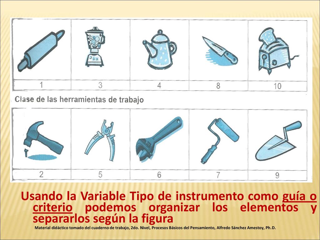 Usando la Variable Tipo de instrumento como guía o criterio podemos organizar los elementos y separarlos según la figura