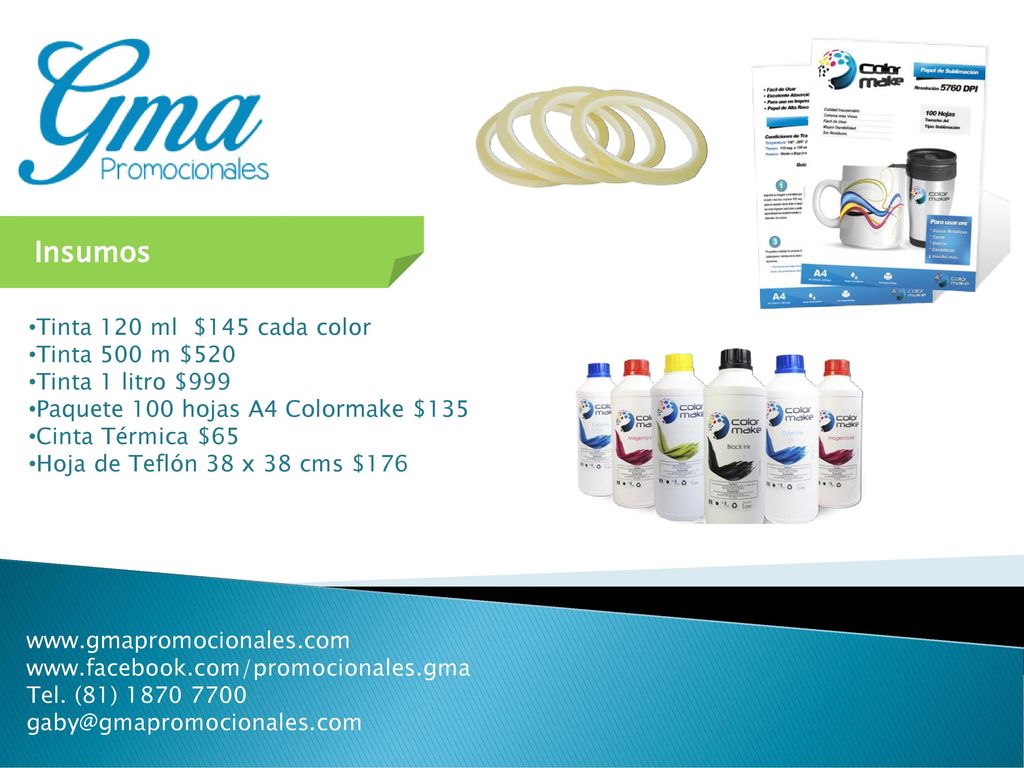 Insumos Tinta 120 ml $145 cada color Tinta 500 m $520