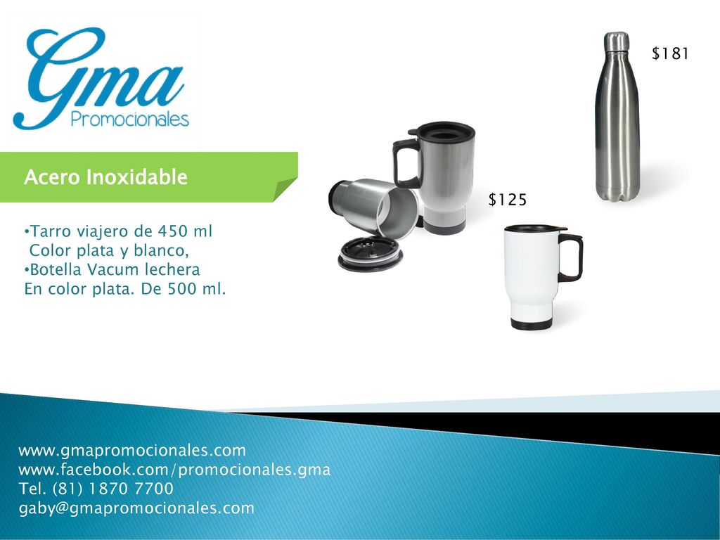 $181 Acero Inoxidable. $125. Tarro viajero de 450 ml Color plata y blanco, Botella Vacum lechera.