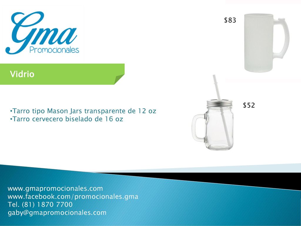 Vidrio $83 $52 Tarro tipo Mason Jars transparente de 12 oz
