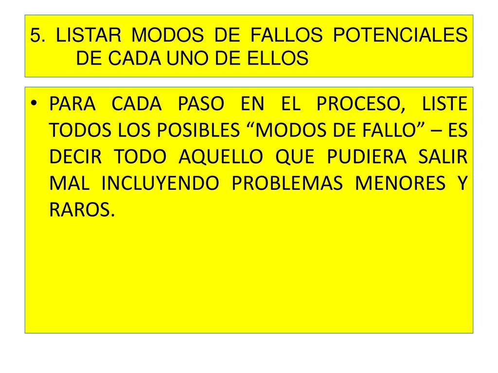5. LISTAR MODOS DE FALLOS POTENCIALES DE CADA UNO DE ELLOS