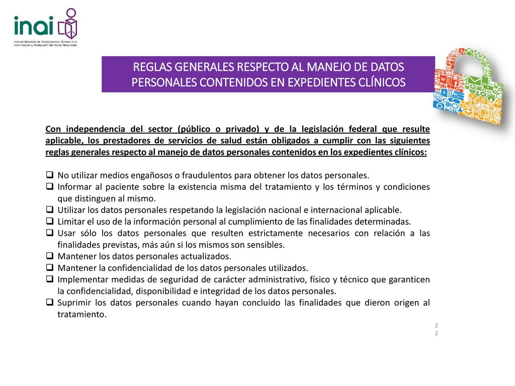 REGLAS GENERALES RESPECTO AL MANEJO DE DATOS PERSONALES CONTENIDOS EN EXPEDIENTES CLÍNICOS