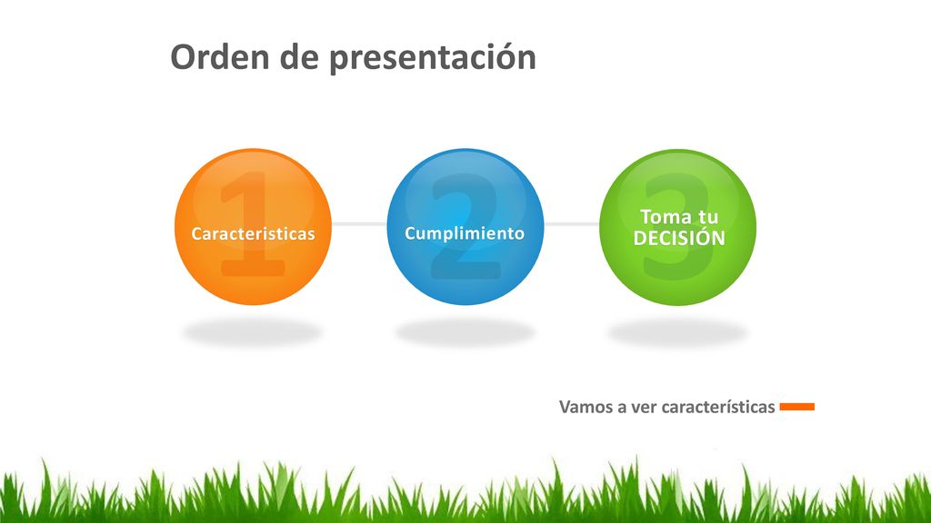 1 2 3 Orden de presentación Toma tu DECISIÓN Caracteristicas