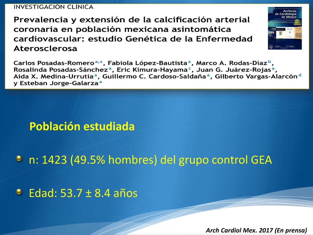n: 1423 (49.5% hombres) del grupo control GEA Edad: 53.7 ± 8.4 años