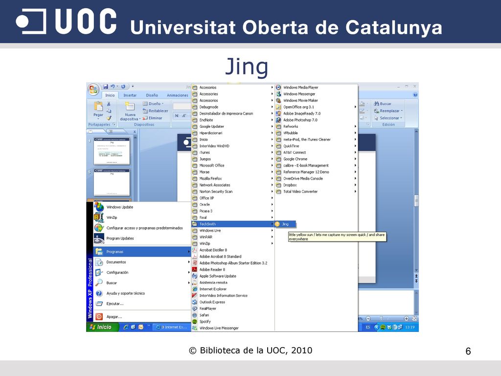 Jing Jing en la barra de programas. © Biblioteca de la UOC, 2010