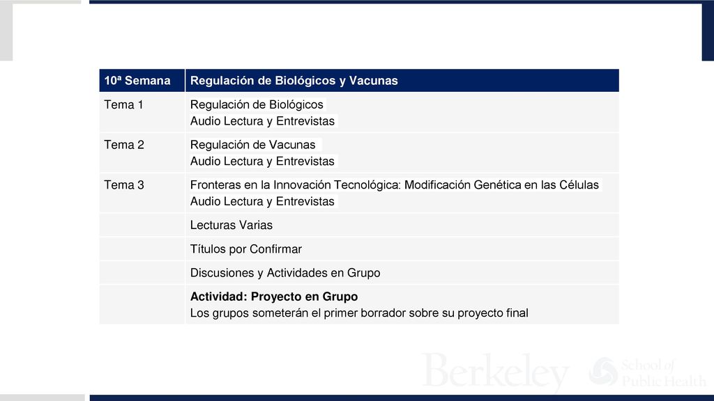 10ª Semana Regulación de Biológicos y Vacunas. Tema 1. Regulación de Biológicos. Audio Lectura y Entrevistas.