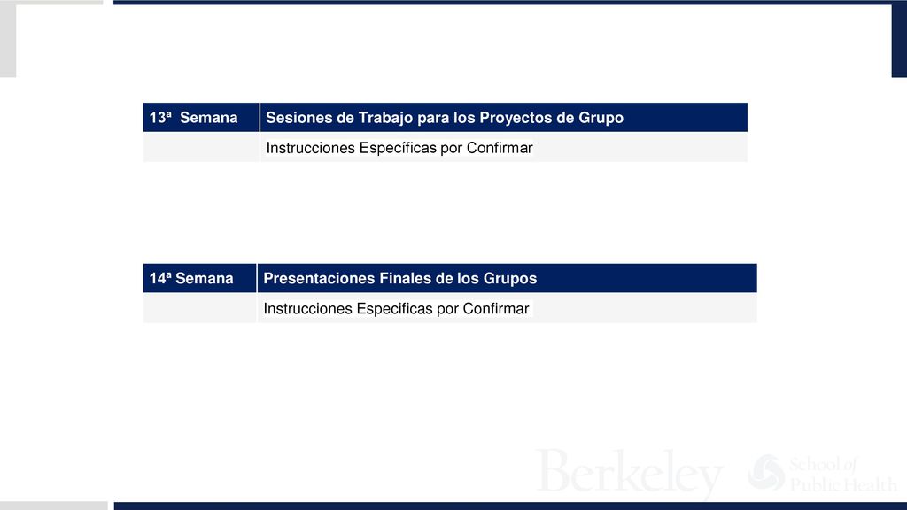 13ª Semana Sesiones de Trabajo para los Proyectos de Grupo. Instrucciones Específicas por Confirmar.