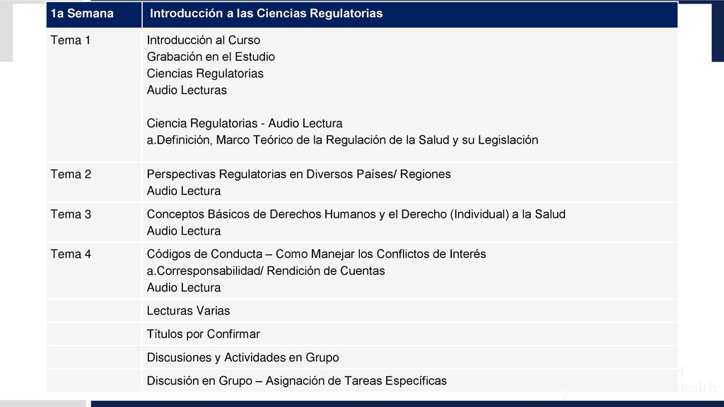 1a Semana Introducción a las Ciencias Regulatorias. Tema 1. Introducción al Curso. Grabación en el Estudio.
