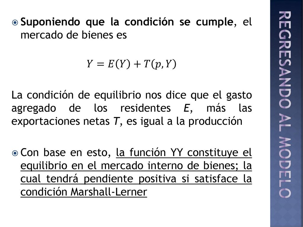 Suponiendo que la condición se cumple, el mercado de bienes es