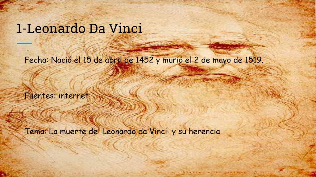 1-Leonardo Da Vinci Fecha: Nació el 15 de abril de 1452 y murió el 2 de mayo de Fuentes: internet.
