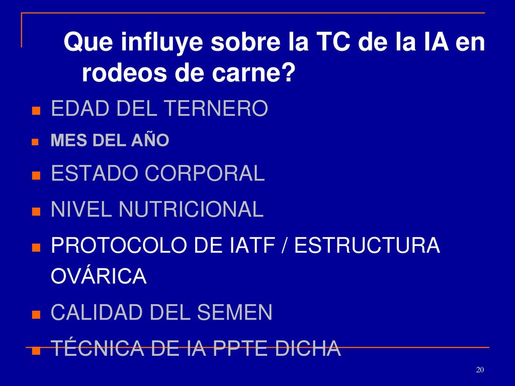 Que influye sobre la TC de la IA en rodeos de carne