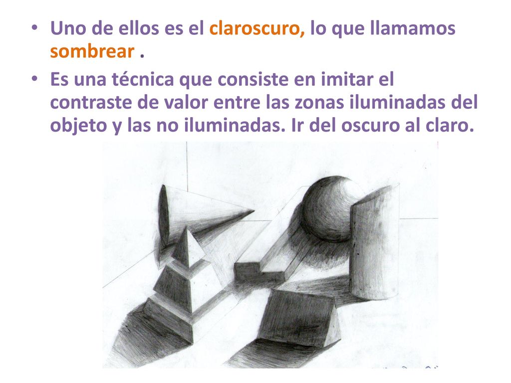 Uno de ellos es el claroscuro, lo que llamamos sombrear .