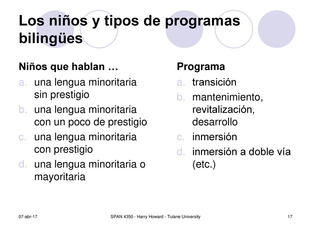 Los niños y tipos de programas bilingües
